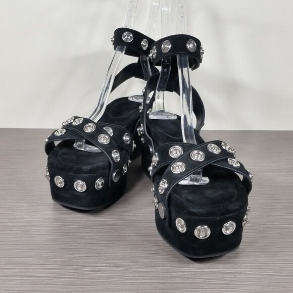Alexander Wang Sandrah Studded Platform Sandal Black Suede Womens Size 10.5/40.5 - Picture 4 of 12